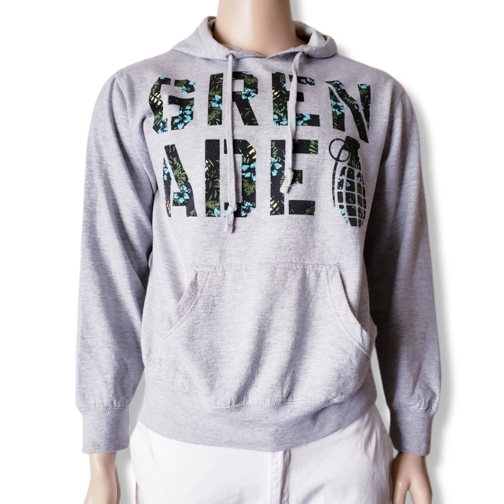 Grenade Brand Gray Tropical "Grenade" Print Pullover Hoodie Sweater